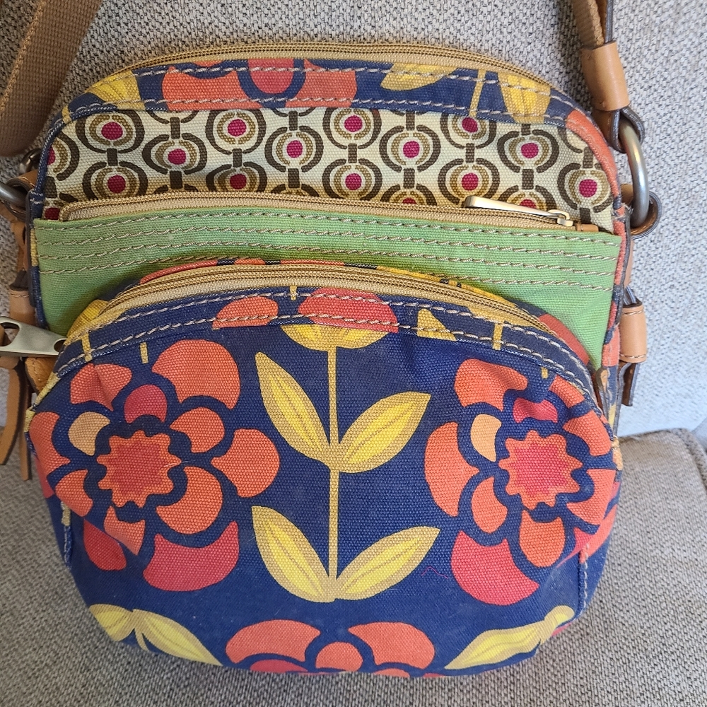 Fossil Multicolor Floral Canvas Messenger Cross-body